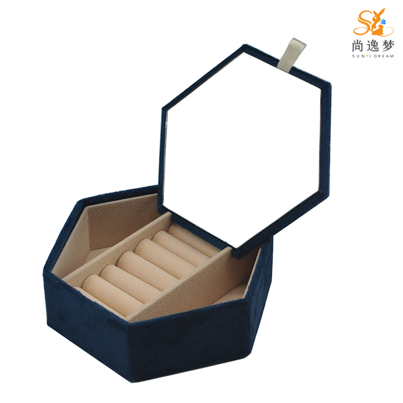 Plugin Mirror Lid Velvet Covered Wood Frame Cosmetics Storage Box